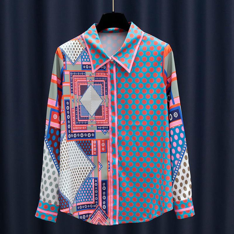 Women's Blouses & Shirts Chic Printed Long Sleeve Women Tops Blusas Runway Designer Spring Summer Clothes Blouse Shirt LS026