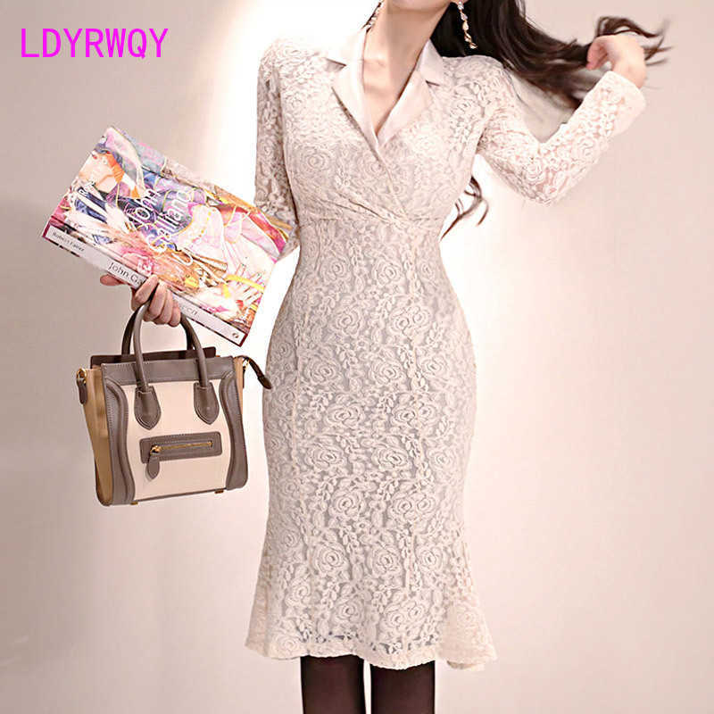 Spring Korean temperament slim suit collar waist lace stitching package hip dress Office Lady Lace Regular 210603, Khaki
Spring Korean temperament slim suit collar waist lace stitching package hip dress Office Lady Lace Regular 210603, Khaki