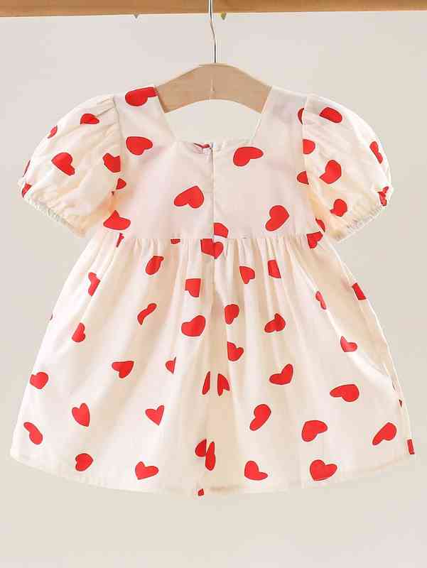 Baby Heart Print Puff Sleeve Bow Front Dress SHE