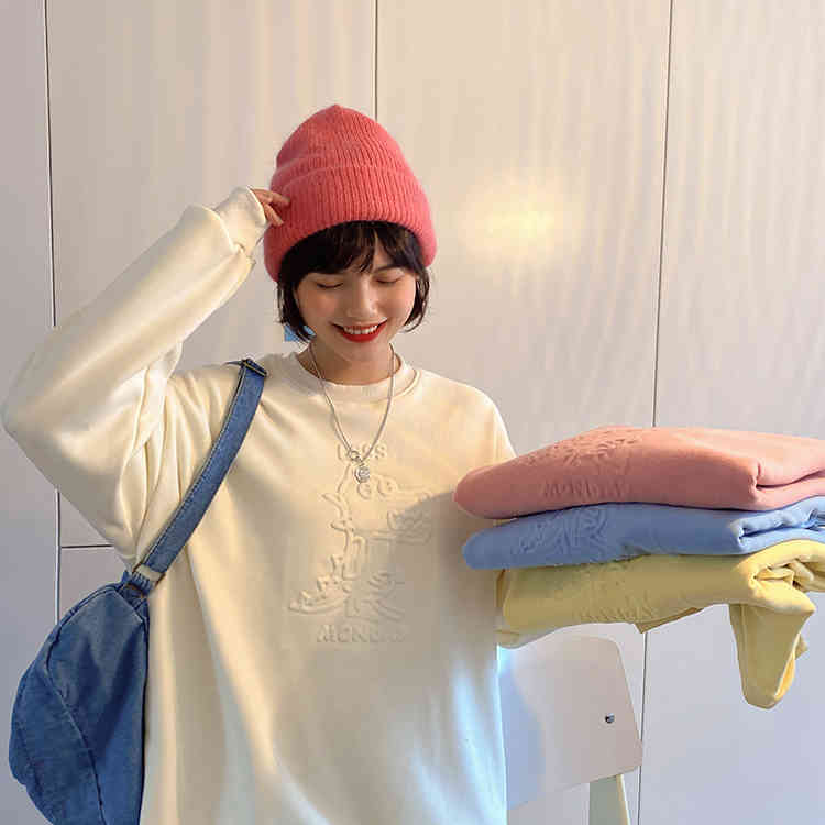 4 Candy colors autumn winter preppy style Women Sweatshirts cartoon thick Sweatshirt Womens pullovers( F4161) 210423