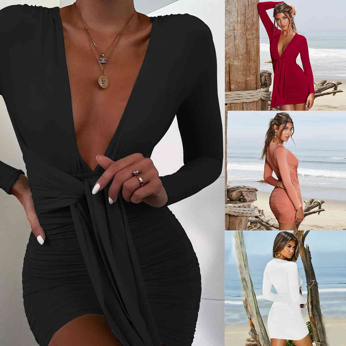 Sexy Deep V Neck Club Dress Long Sleeve Bodycon Dress Woman Party Night Robe Elegant Vintage Bandage Dress White Red Black Pink, Black;gray
Sexy Deep V Neck Club Dress Long Sleeve Bodycon Dress Woman Party Night Robe Elegant Vintage Bandage Dress White Red Black Pink, Black;gray