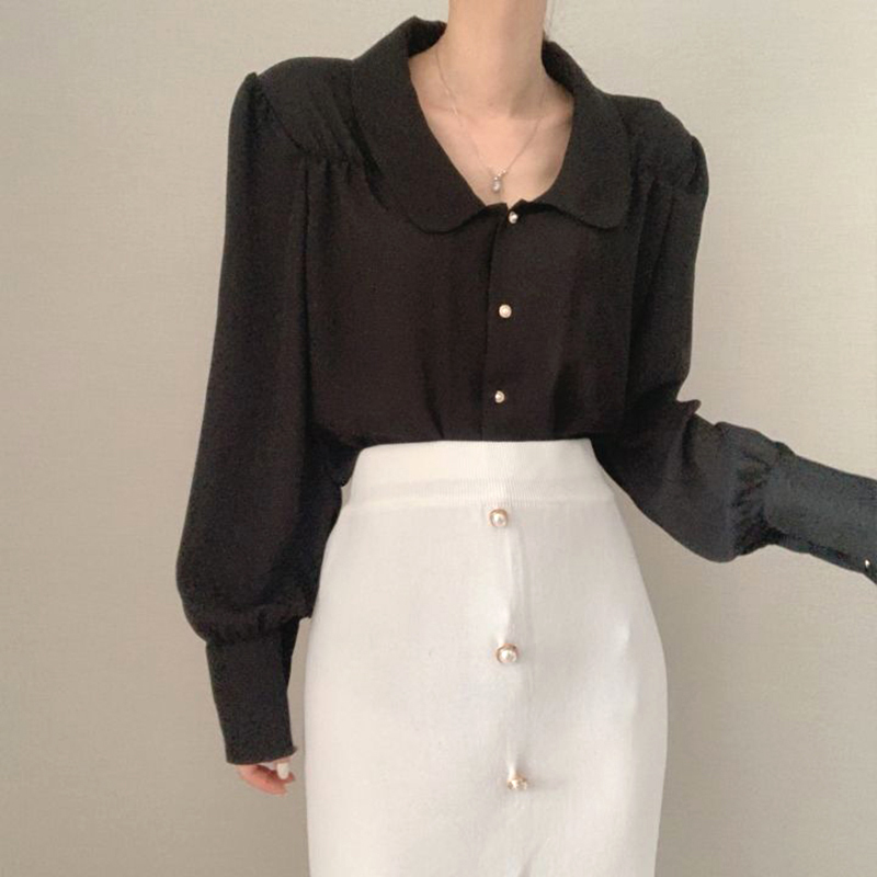 Minimalist Sweet White Blouse Women's Spring Peter Pan Collor Single Breasted Loose Long Sleeve Shirt 5B960 210427