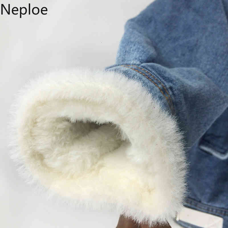 Neploe Korean Denim Jacket Women Winter Clothes Woman Thick Cowboy Outwear Streetwear Short Plus Velvet Lamb Wool Fashion Coat 210422
