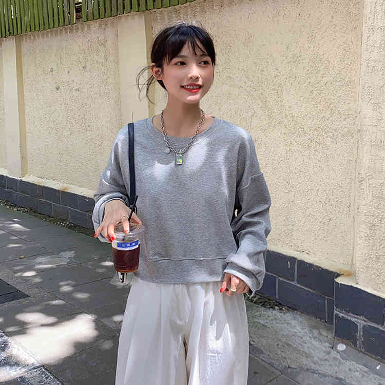 9 colors autumn korean style Women Sweatshirts soild candy color short Sweatshirt Womens pullovers (F4097) 210423