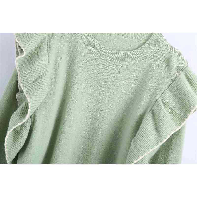 Women's Ruffled Knitted Sweater Autumn Long Sleeved Slim Casual Top 210521