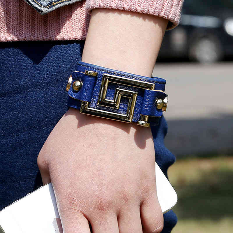 Kirykle Fashion Women Bracelet Punk Wide Geometric Gold Leather s & Bangles for Cuff Statement Jewelry