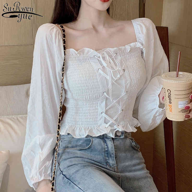 Solid Lace Up Ruffled Blouse Women's Clothes Girls Sweet Ruffles Slash Neck Full Lantern Sleeve Cropped Blusas 10160 210521, Black
Solid Lace Up Ruffled Blouse Women's Clothes Girls Sweet Ruffles Slash Neck Full Lantern Sleeve Cropped Blusas 10160 210521, Black