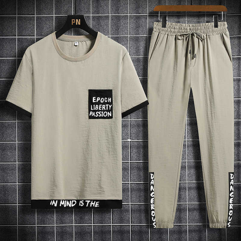 Men's Sets Spring Summer 2 Piece Fashion Set Outfit Hip Hop Streetwear Male T-shirt + Pants Casual Short Tracksuit Plus Size 8XL 210603