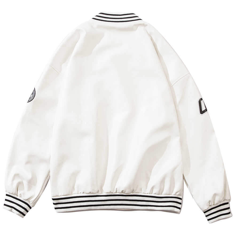 Men's Bomber Jacket Spring PU Leather Fabric Digital Letters Printed High Street Windbreaker Single Breasted Coat Clothing 210811