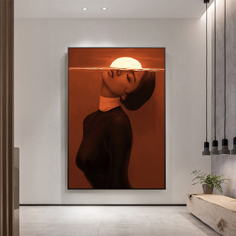 Abstract Girl Sunrise Red Pictures Canvas Painting Wall Art For Living Room Modern Decorative Picture NO FRAME