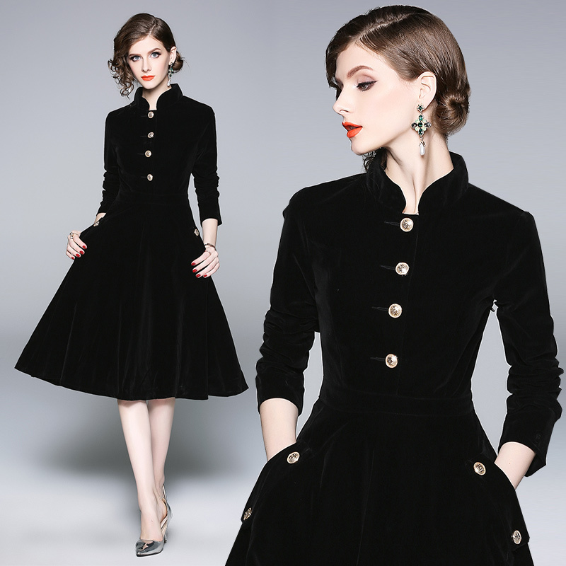 Dropshipping Wholesale New Spring Fall Winter Velvet Retro stand collar Long Sleeve Single-breasted Women Fashion Temperament Casual Cozy Midi Party Dress, Hlw8858
Dropshipping Wholesale New Spring Fall Winter Velvet Retro stand collar Long Sleeve Single-breasted Women Fashion Temperament Casual Cozy Midi Party Dress, Hlw8858