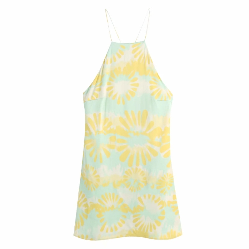 Summer Women Tie Dye Printing Suspender Mini Dress Female Backless Clothes Casual Lady Loose Vestido D7680 210430Z