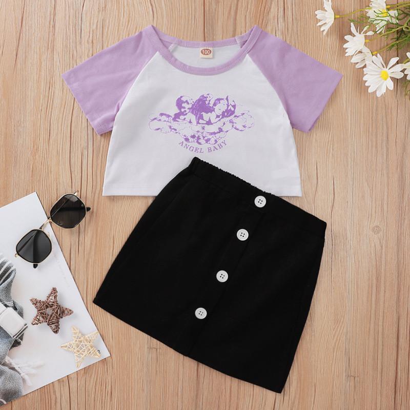 3-8 Years Kids Girls Summer 2pcs Outfit Short Sleeve Angel Letter Print Tops Skirt Set For Children Casual Clothes Clothing Sets, White
3-8 Years Kids Girls Summer 2pcs Outfit Short Sleeve Angel Letter Print Tops Skirt Set For Children Casual Clothes Clothing Sets, White