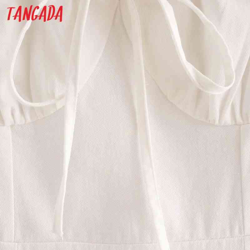 Summer Women White Bow Puff Short Sleeve Ladies Mini Dress Vestidos 4Y01 210416