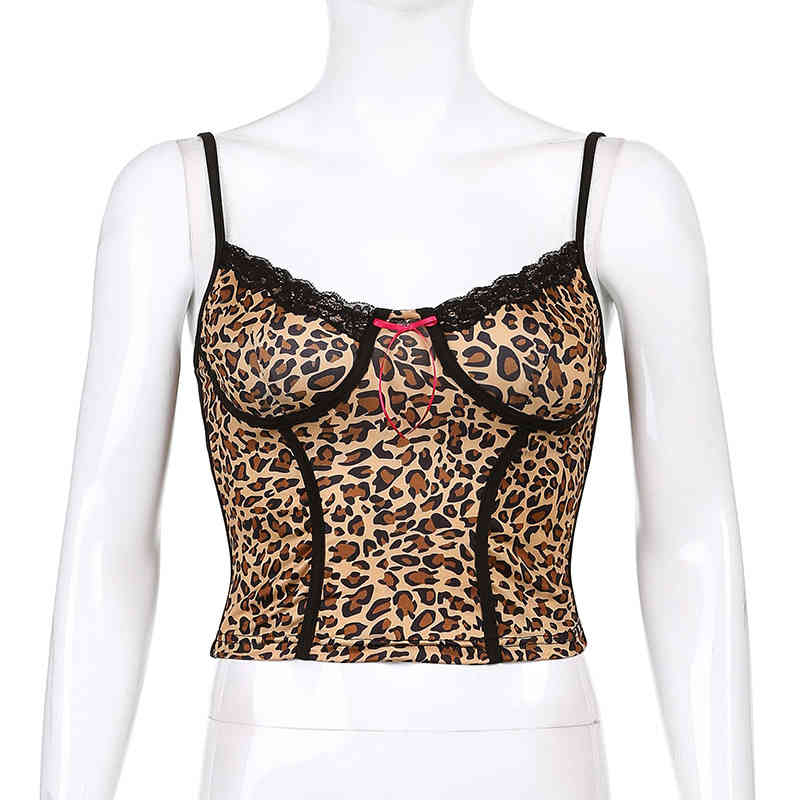 Fashion Cheetah Print Y2K Corset Crop Top Women Harajuku Sexy Sleeeveless Camisole Camis Ladies Summer Leopard Vest 210514