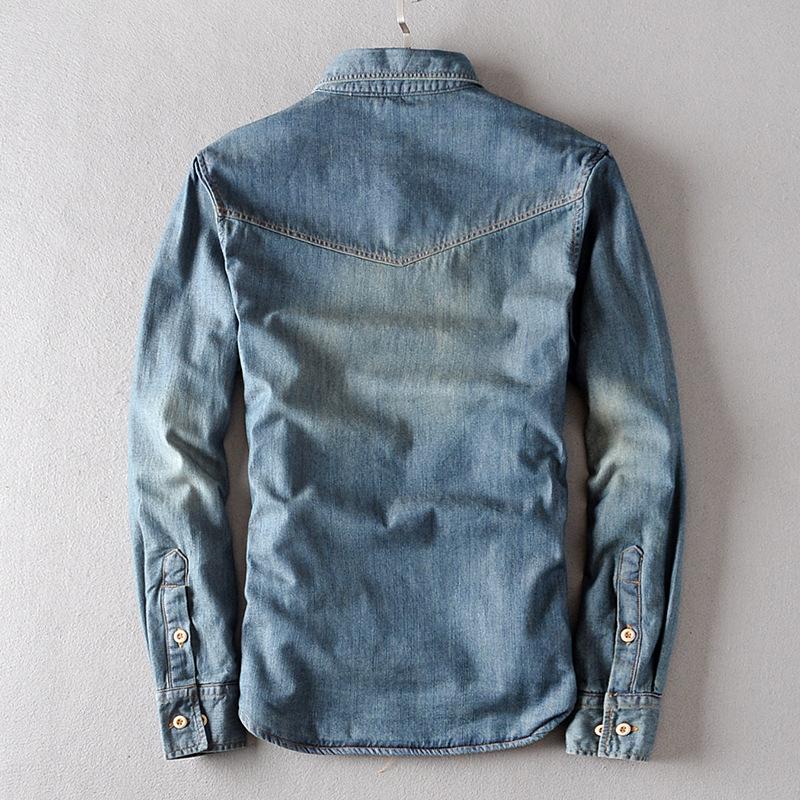 Quality Winter Men Casual Denim Shirt 100%cotton Solid Thicken Keep Warm Long Sleeve Tops Man Chemise Homme Plus Size 4XL Men's Shirts