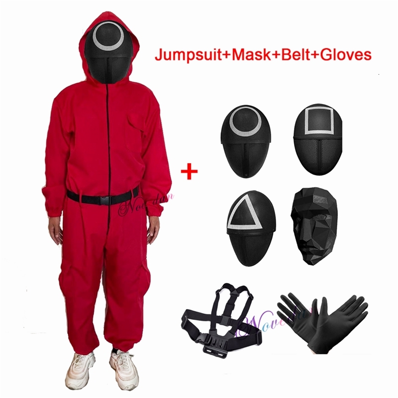 New Squid Game Villain Red Jumpsuit Cosplay Costume Halloween Party Round Six Mask Suit For Men Women Kids от DHgate WW
