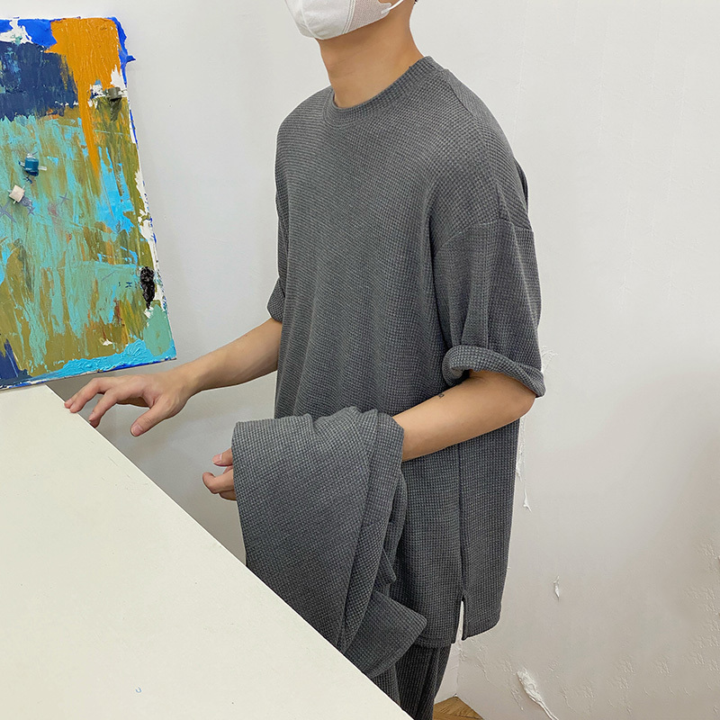 IEFB Men's Causal Three Pieces Set Fashion All-match Short Sleeve Tee + Loose Jackets + Wide Leg Straight Pants Suit 9Y6212 210524