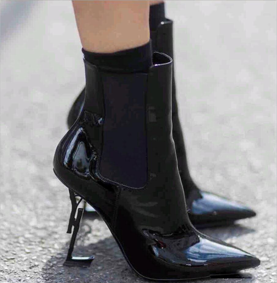 New Spring Fall Black Patent Leather Wedding Bridal Shoes For Bride Luxury Pointed Toe Letters High Heels Pumps Ladies Zipper Boots Designer Shoes DHgate от DHgate WW