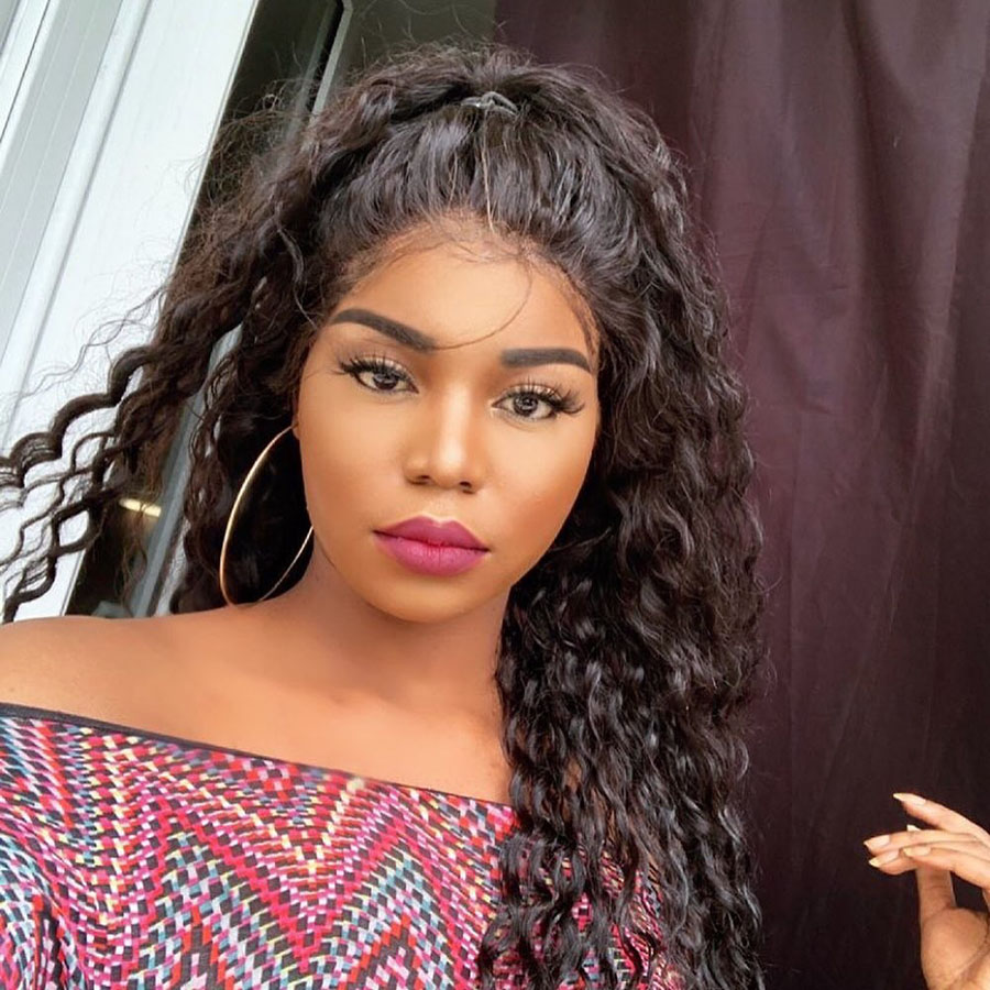 Long Kinky Curly Synthetic Lace Front Wig For Women Black Color Deep Wave Wigs Simulation Human Hair Heat Resistant