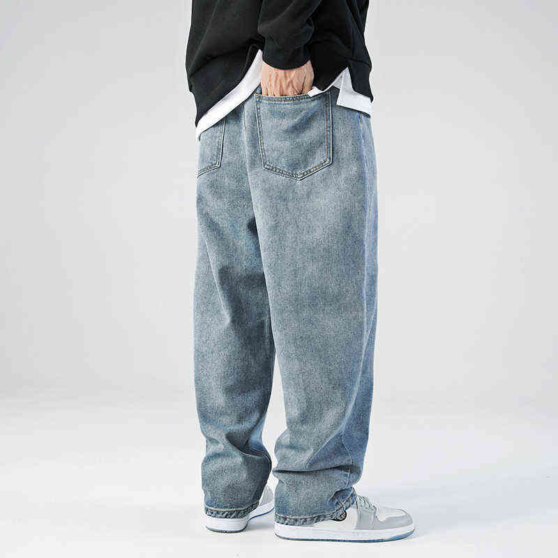 Single Road Mens Jeans Fashion Denim Pants Baggy Hip Hop Japanese Streetwear Korean Style Trousers Blue For 211108