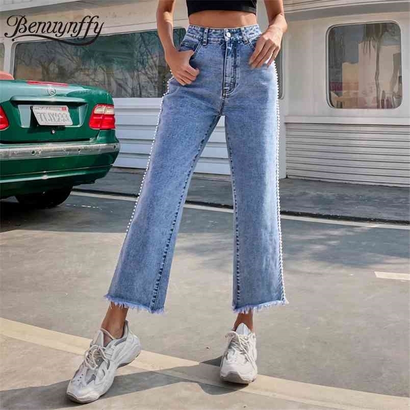Side Detail Raw Hem Boyfriend Jeans Woman Korean Fashion Streetwear High Waist Baggy Casual Mom Straight Denim Pants 210510