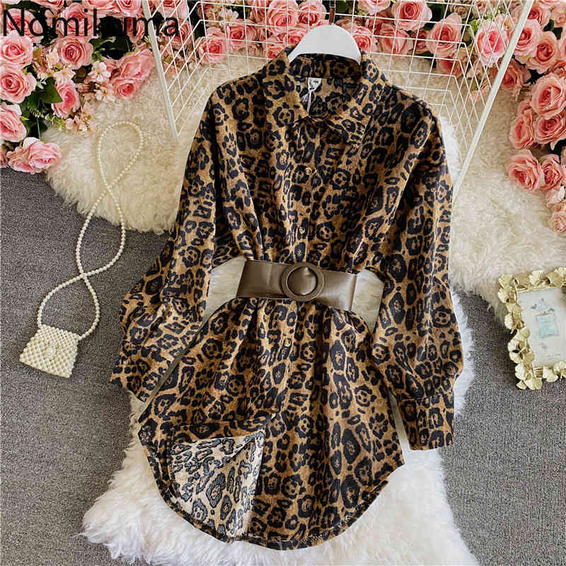 Nomikuma Korean Corduroy Women Medium-long Blouse Belt Slim Waist Elegant Blusas Femme Spring New Shirt Coat 6E217 210427