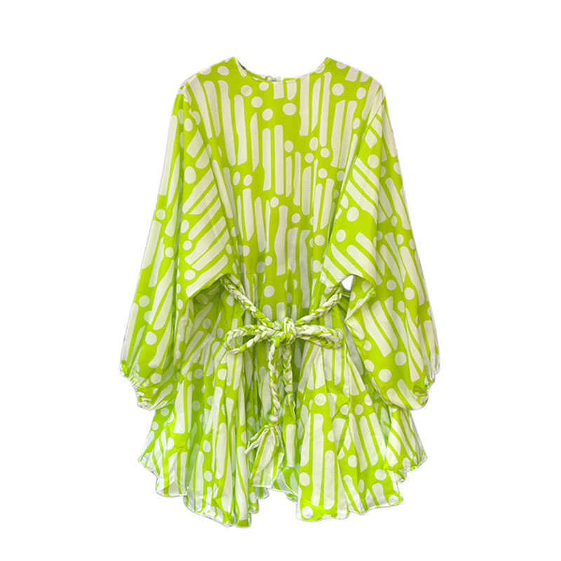 Spring Autumn Batwing Sleeve Loose Tie A Line Fashion Ruffles O Neck Dress for Women 210615, Green
Spring Autumn Batwing Sleeve Loose Tie A Line Fashion Ruffles O Neck Dress for Women 210615, Green