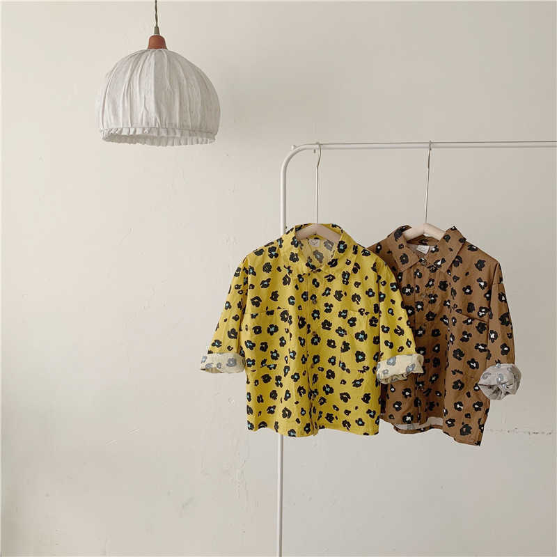 Spring Korean style unisex leopard shirts 2-7 years kids children fashion cotton casual long-sleeved Tops 210713
