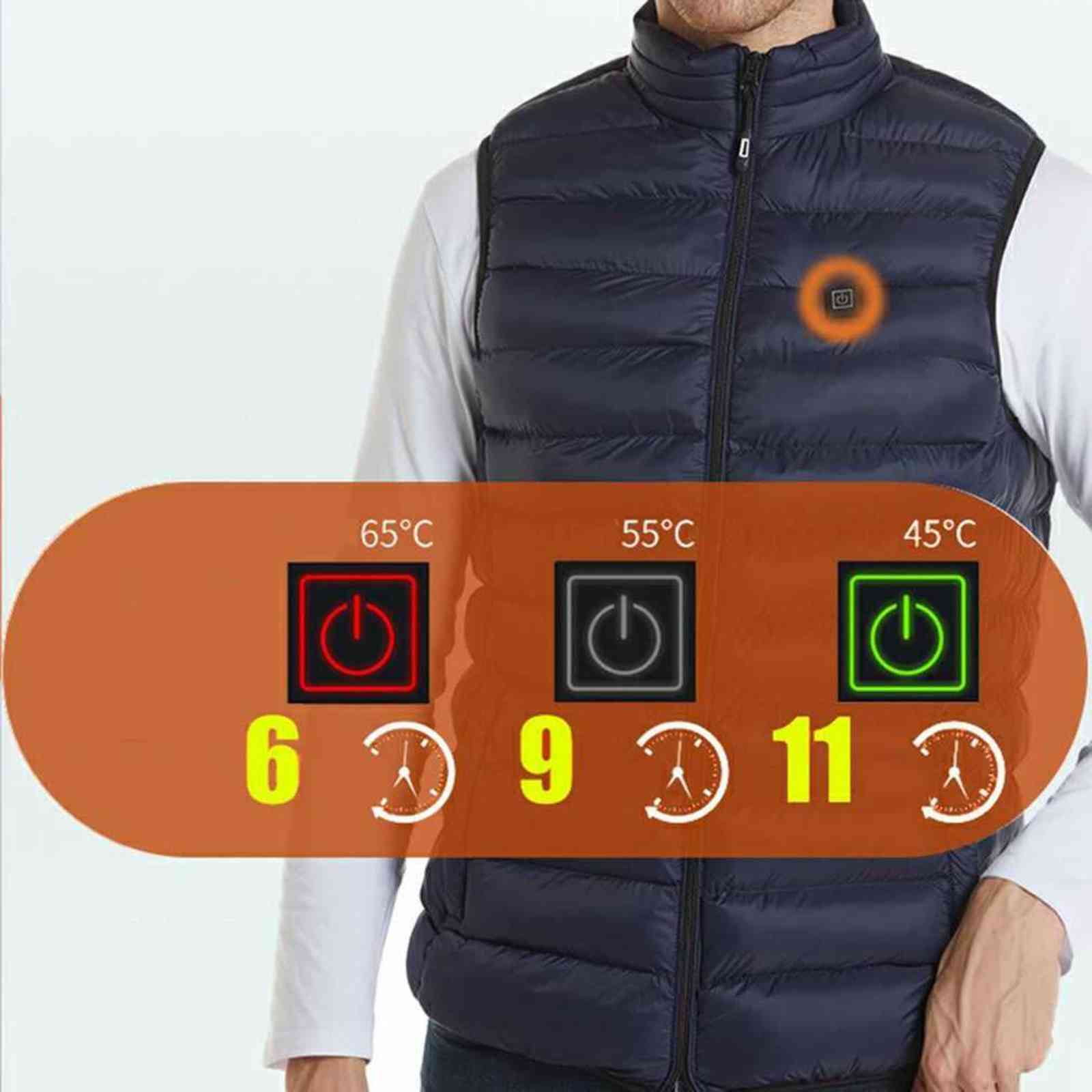 Winter Outdoor Men Electric Heated Jacket USB Heating Vest Winter Thermal Clothes Feather Camping Hiking Warm Hunting Jacket 211119