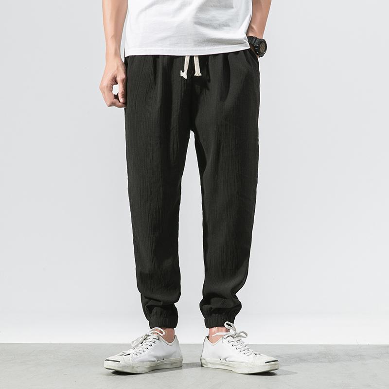 Chinese Style Harem Jogger Pants Men Cotton Linen Sweatpants Trousers Casual Lightweight Spring Summer Joggers Men's