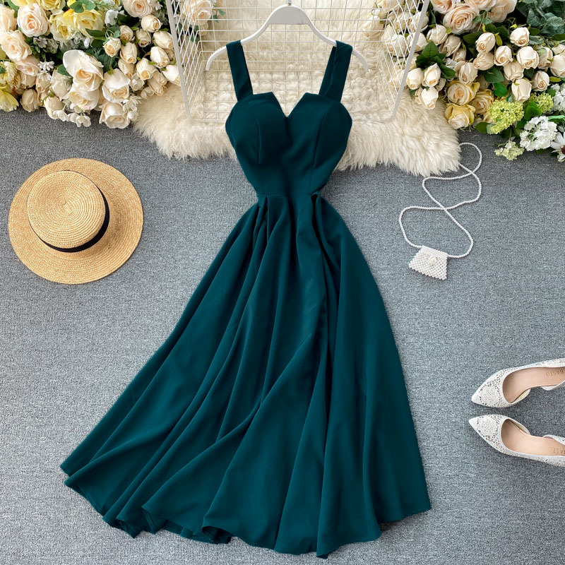 Summer Robe Dress Women V Neck Long Party Dresses Sexy Tank Backless Spaghetti Strap Maxi Female Holiday Vestidos 210422