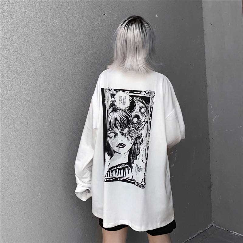 NiceMix Cartoon Horror Graphic T-shirt Women Character Print Loose Punk Japanese T Shirts Pullover Top Harajuku Street Tees 210406