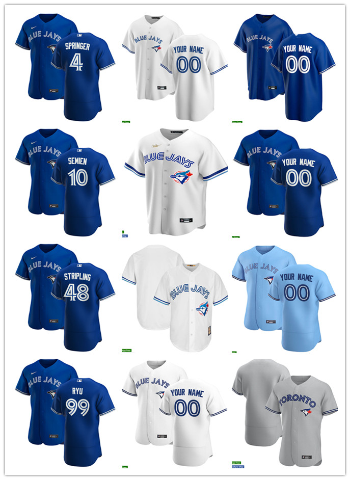 Men Women Youth Toronto Blue Jays 99 Hyun Jin Ryu 10 Marcus Semien 4 George Springer 48 Ross Stripling Custom Baseball Jerse, Blue;black
Men Women Youth Toronto Blue Jays 99 Hyun Jin Ryu 10 Marcus Semien 4 George Springer 48 Ross Stripling Custom Baseball Jerse, Blue;black