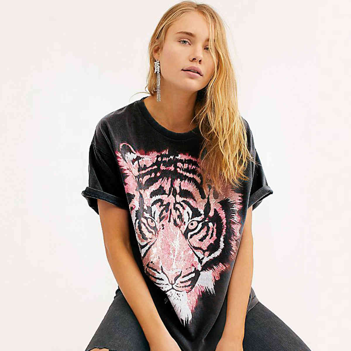 Jastie Oversized Tiger Tee Graphic Women T-Shirt Cotton Loose Slouchy tee shirts O-Neck Pullover Short Sleeve Summer tshirt Top 210406