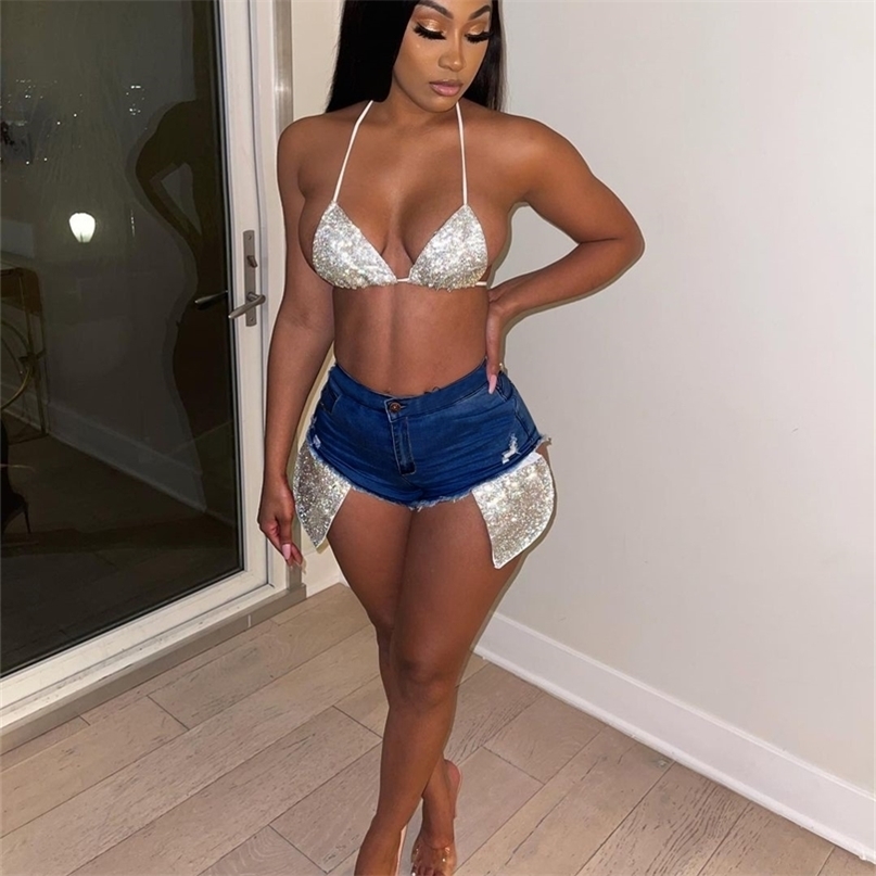 CM.YAYA Women Jeans Mid Waist Zip Pockets Sequined Patchwork Elastic Denim Shorts Sexy Night Club Trousers Summer 210722, Blue
CM.YAYA Women Jeans Mid Waist Zip Pockets Sequined Patchwork Elastic Denim Shorts Sexy Night Club Trousers Summer 210722, Blue