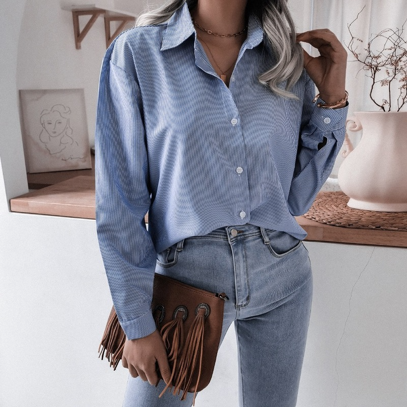 Ins Style 2021 Spring European and American Long-sleeved Blue Striped Casual Loose Shirt Wish Independent Station Cross-border Women's Clothing, White
Ins Style 2021 Spring European and American Long-sleeved Blue Striped Casual Loose Shirt Wish Independent Station Cross-border Women's Clothing, White