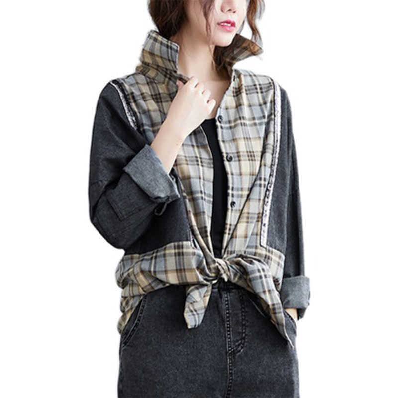 Arrival Spring Autumn Arts Style Women Long Sleeve Loose Shirts Denim Patchwork Plaid Casual Blouse Plus Size M683 210608, Picture color
Arrival Spring Autumn Arts Style Women Long Sleeve Loose Shirts Denim Patchwork Plaid Casual Blouse Plus Size M683 210608, Picture color