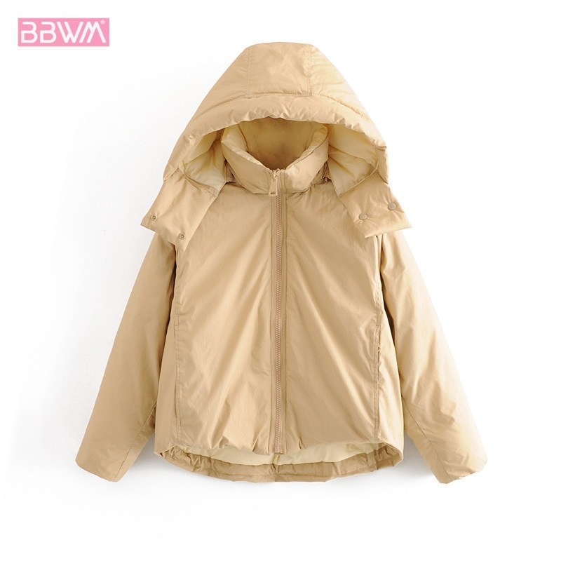 Korean Style Hooded High-neck Warm Winter Women's Jacket Sweet Long Sleeve Zipper Chic Female Coat Tops 210507