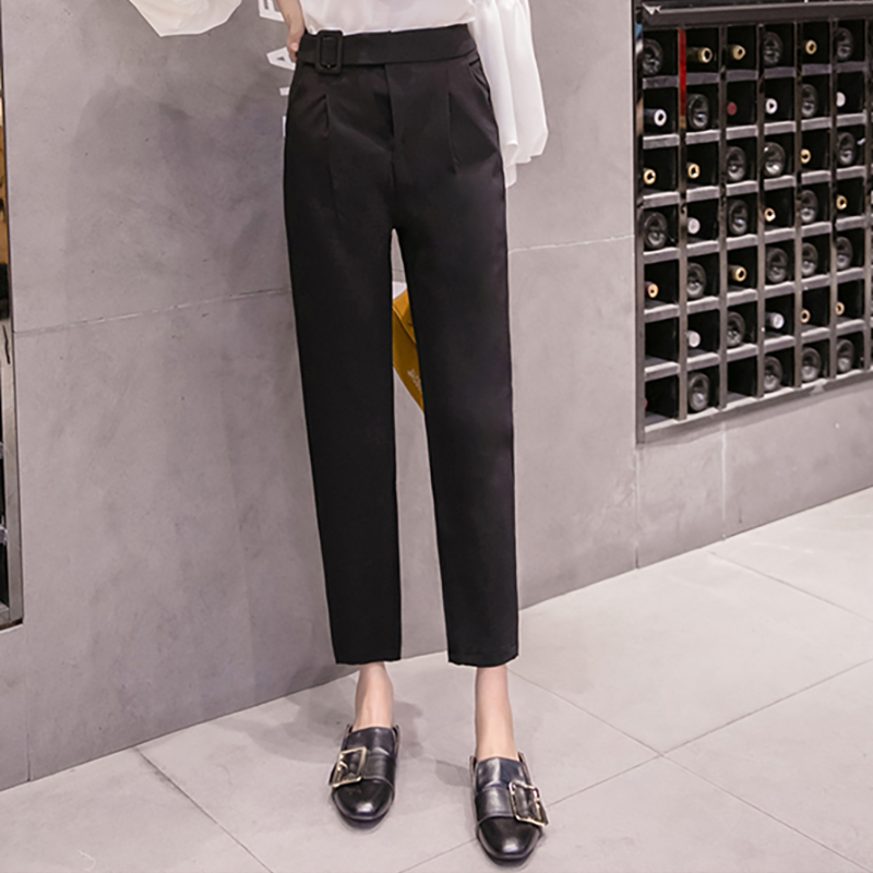 Spring Autumn Casual Suit Women's Workwear Solid High Waist Straight Pants Capris Trousers Black Apricot B11310P 210416