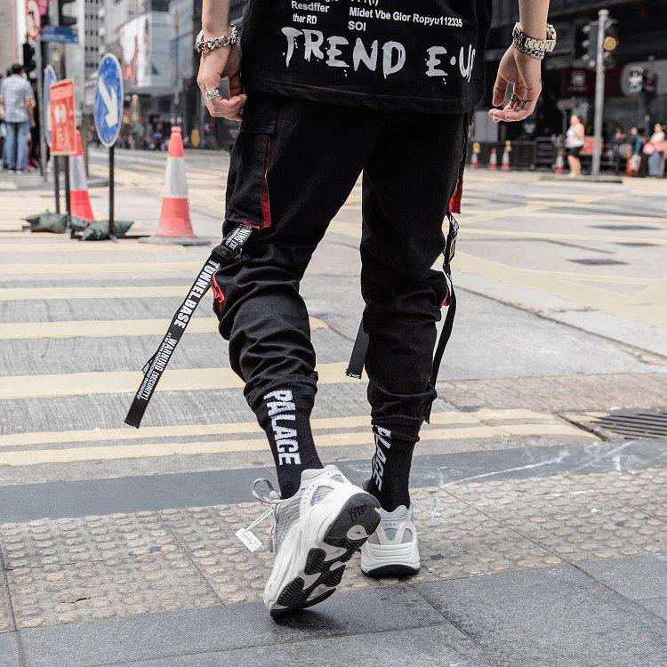 Black Cargo Pants Men Japanese Streetwear Jogger Harajuku Fashion Hip Hop Loose Trousers Male Ribbons Casual Sport Clothing Men's