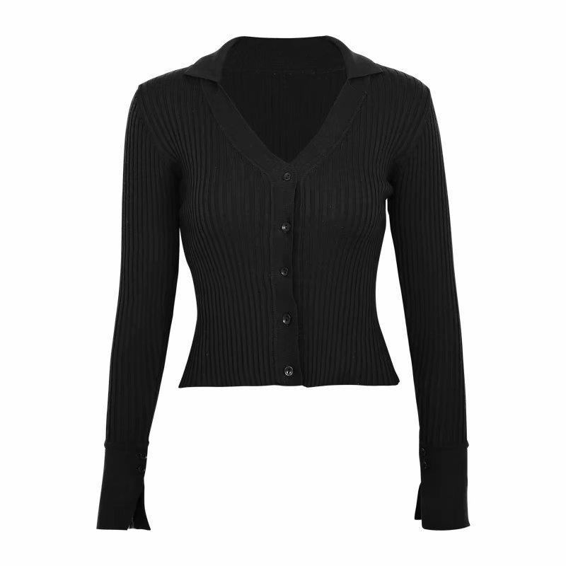 Fall Winter tops knitted sweater women vintage buttons black cardigan cropped korean streetwear 210521