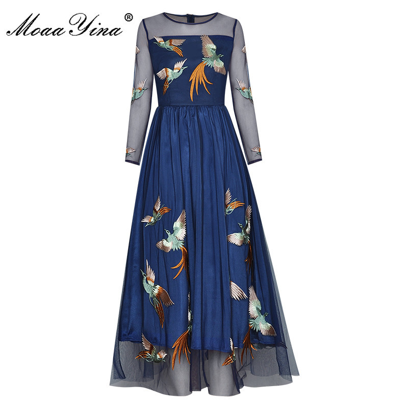 Fashion Designer dress Spring Women's Dress Long Sleeve Mesh Little bird Embroidery high quality Vintage Dresses 210524, Navy blue
Fashion Designer dress Spring Women's Dress Long Sleeve Mesh Little bird Embroidery high quality Vintage Dresses 210524, Navy blue