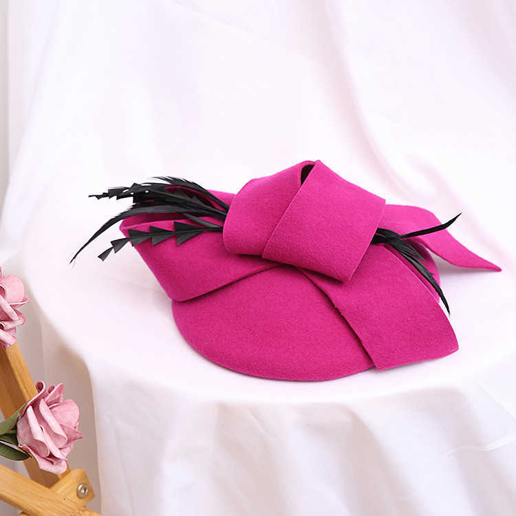 Wedding Woman Hat Fascinators Pillbox Hat With Feather 100% Australian Wool Felt Church Hats Cocktail Banquet Fedoras Cap 210914