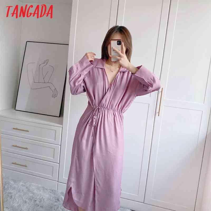 Fashion Women Pink Pleated Loose Shirt Sleeve High Street Ladies Long Dress 5Z30 210416