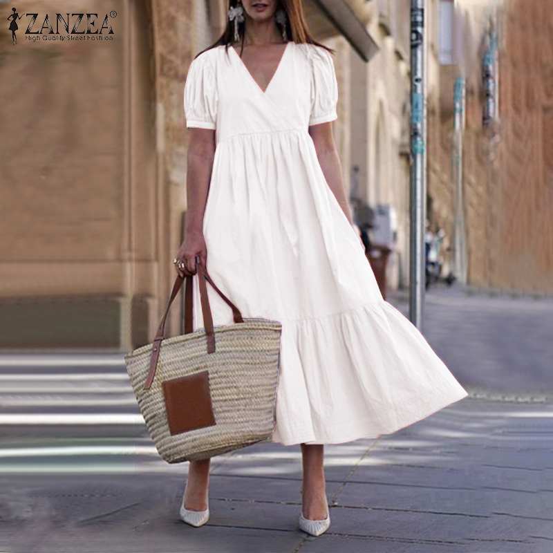 Womens Summer Elegant Sundress ZANZEA Short Puff Sleeves Ruffle Maxi Dress Casual V Neck Robe Femme Solid Cotton Vestidos -5XL, Black
Womens Summer Elegant Sundress ZANZEA Short Puff Sleeves Ruffle Maxi Dress Casual V Neck Robe Femme Solid Cotton Vestidos -5XL, Black