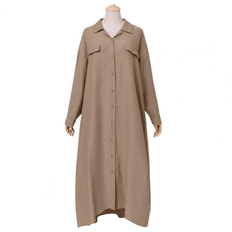 Casual Dresses Plus Size Elegant Women Shirt Dress Maxi Single-breasted Solid Color Extra Long Turn-down Collar Loose Autumn