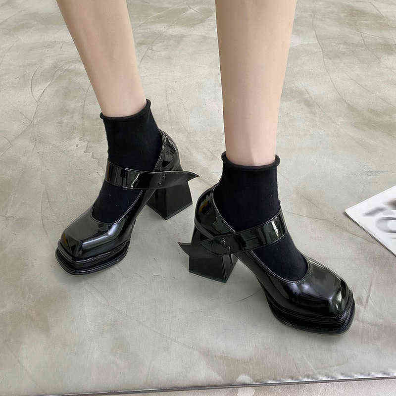 Women's High Heels, Mary Janes with Waterproof Platform, Casual Chunky Heel Pumps in Retro Style (Patent Leather) 220114
