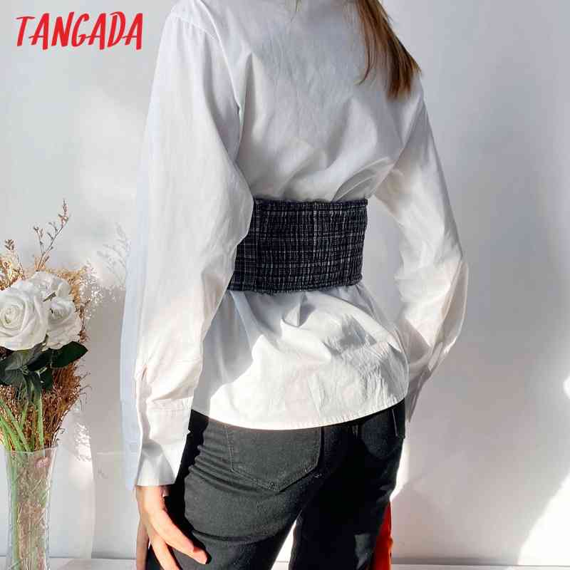 Women Vintage Patchwork White Long Sleeve Chic Female Office Lady Shirt 3W141 210416
