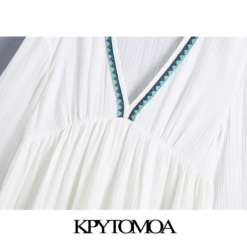 Women Chic Fashion Patchwork Embroidery Mini Dress V Neck Long Sleeve Female Dresses Vestidos Mujer 210420